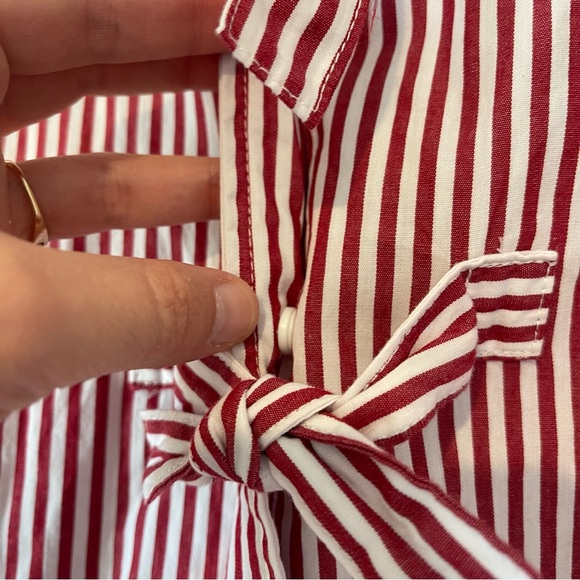 Velvet Heart Striped Top sz Medium Red White Bow Front Cropped Puff Sleeve - Picture 6 of 9